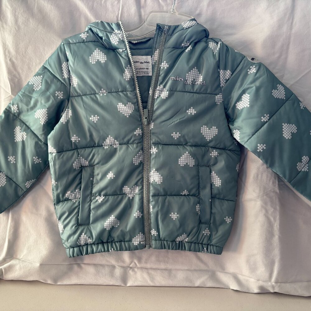 🆕 miles the label girls puffer jacket with hood, soft green, 5 - NWT